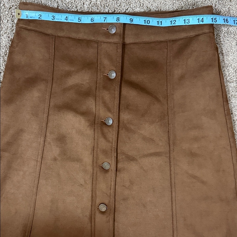 Chaps Brown Vegan Suede Button-Front Mini Skirt SKU1133 - Picture 3 of 10